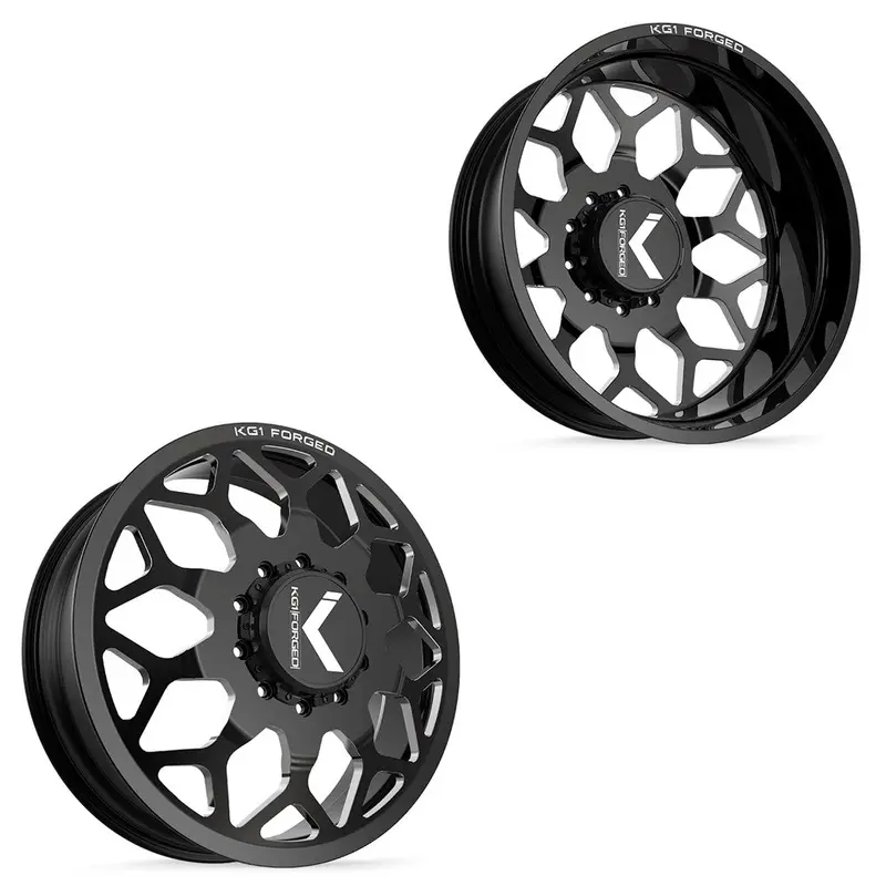 24X8.25 Kg1 Forged Kd016 Luxor Gloss Black Premium Milled 11-Up Gm Dually Wheels 8X210 Set Of 6 (Fits Up To 12.50 Tire) 1