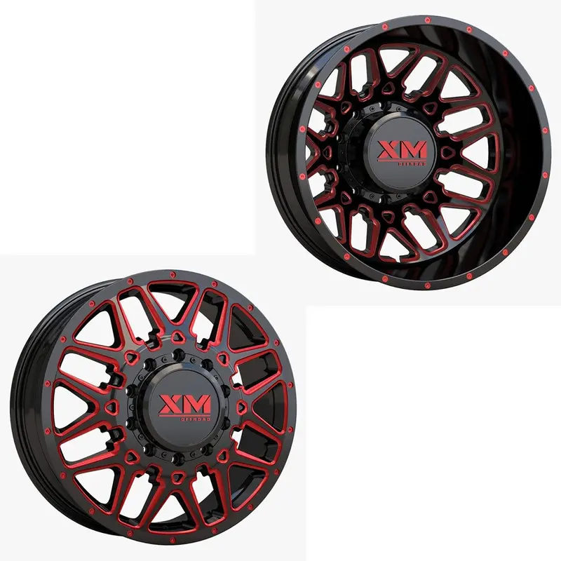 24X8.25 Xm Off-Road Xm-900 Black Red Milled Ford/Dodge Dually Wheels 10X225 Set Of 6 (Fits Up To 12.50 Tire) 1