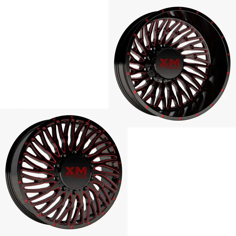 24X8.25 Xm Off-Road Xm-901 Black Red Milled Ford/Dodge Ford/Dodge Dually Wheels 10X225 Set Of 6 (Fits Up To 12.50 Tire) 1