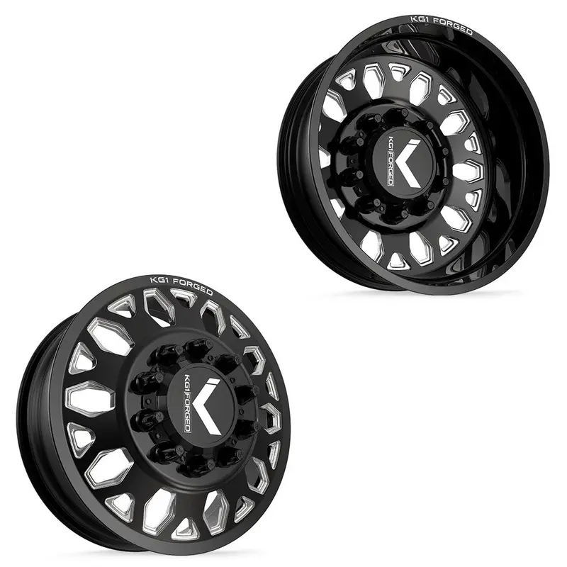 26X8.25 Kg1 Forged Kd002 Honor Gloss Black Premium Milled 99-04 Ford Dually Wheels 8X170 Set Of 6 (Lug Nuts/Adapters Included) Fits Up To 13.50 Tire 1