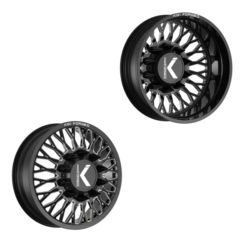 26X8.25 Kg1 Forged Kd049 Jacked-D Gloss Black Premium Milled Ford F-450/F-550 Dodge 4500/5500 Dually Wheels 10X225 Set Of 6 (Lug Nuts/Adapters Included) Fits Up To 13.50 Tire 1