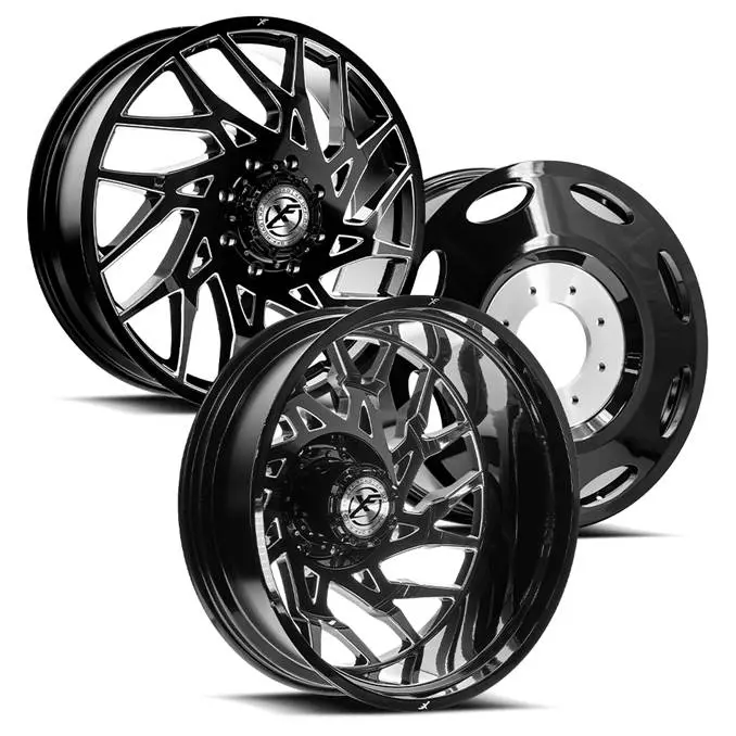 26X8.25 Xf Off-Road Xf-229 Gloss Black & Milled Ford/Dodge Dually Wheel 10X225 Set Of 6 (Fits Up To 13.50 Tire) 1