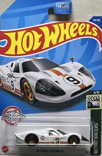 Collectable Carded Hot Wheels - 1967 Ford Gt40 Mk. Iv - White And Orange Gulf 1