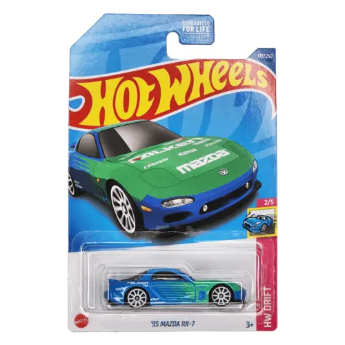Collectable Carded Hot Wheels - 1995 Mazda Rx-7 - Blue And Green Falken Tires 1