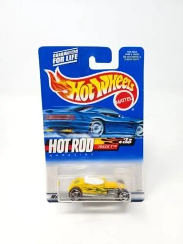 Collectable Carded Hot Wheels 2000 - Track T - Hot Rod Magazine Yellow With Flames 1