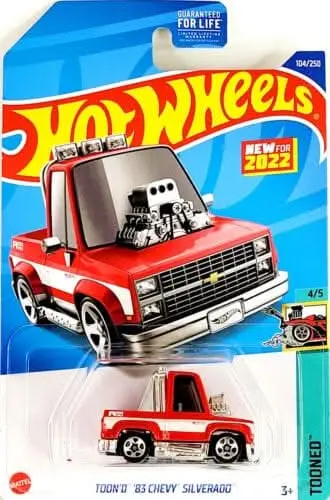 Collectable Carded Hot Wheels 2022 - 1983 Chevy Silverado Toon'd - Red And White 1