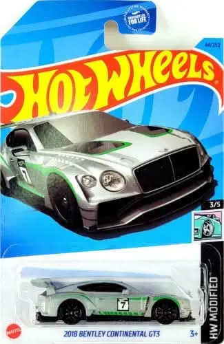 Collectable Carded Hot Wheels 2023 - 2018 Bentley Continental Gt3 - Silver And Green 7 1