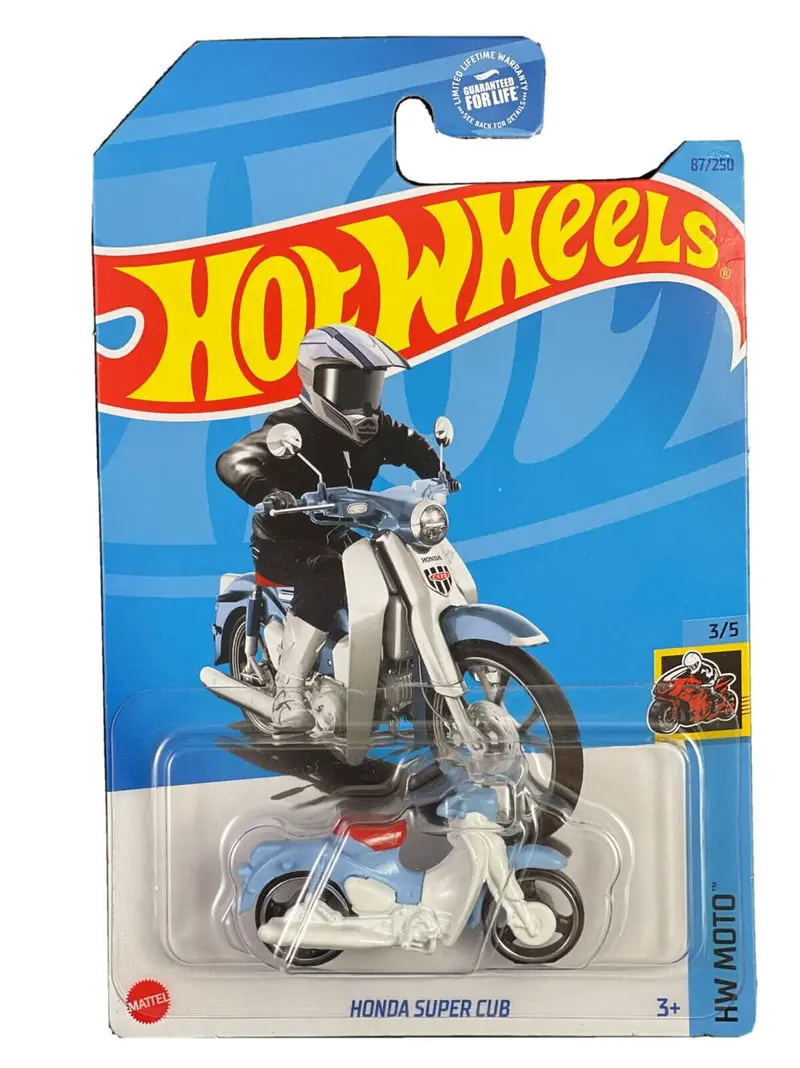 Collectable Carded Hot Wheels 2023 - Honda Super Cub Motorcycle - Light Blue And White 1