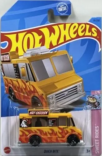 Collectable Carded Hot Wheels 2023 - Quick Bite Food Truck - Hot Chicken Yellow With Flames 1