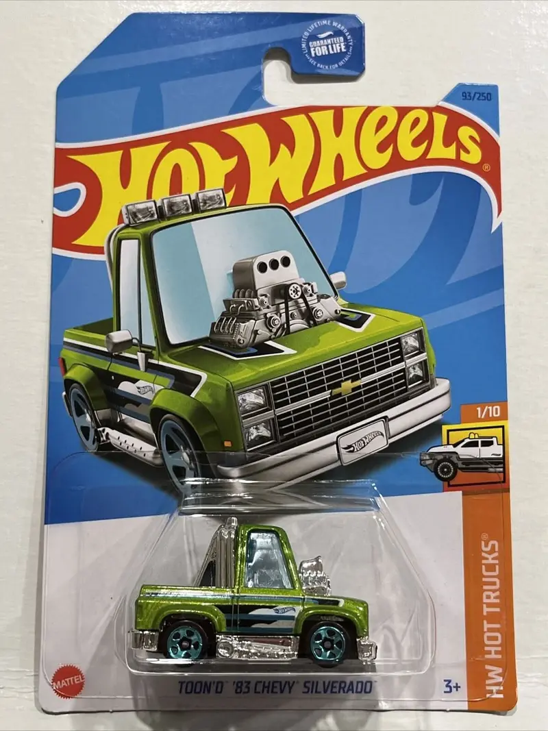 Collectable Carded Hot Wheels 2023 - Toon'd 1983 Chevy Silverado Pick Up Truck - Green And Blue 1