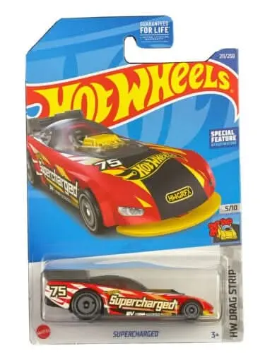 Collectable Carded Hot Wheels - Supercharged Dragster - Red, Yellow And Black Supercharged 1