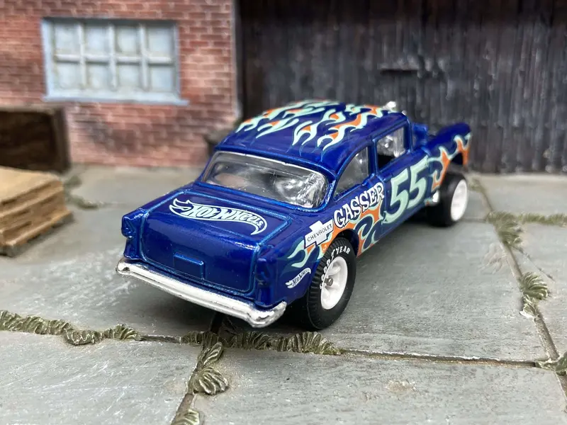 Custom Hot Wheels - 1955 Chevy Gasser - Blue - White 6 Spoke Wheels - Goodyear Rubber Tire 2