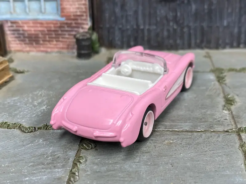 Custom Hot Wheels - 1956 Chevy Corvette - Barbie Pink And White - Pink 4 Spoke Wheels - Rubber Tires 2