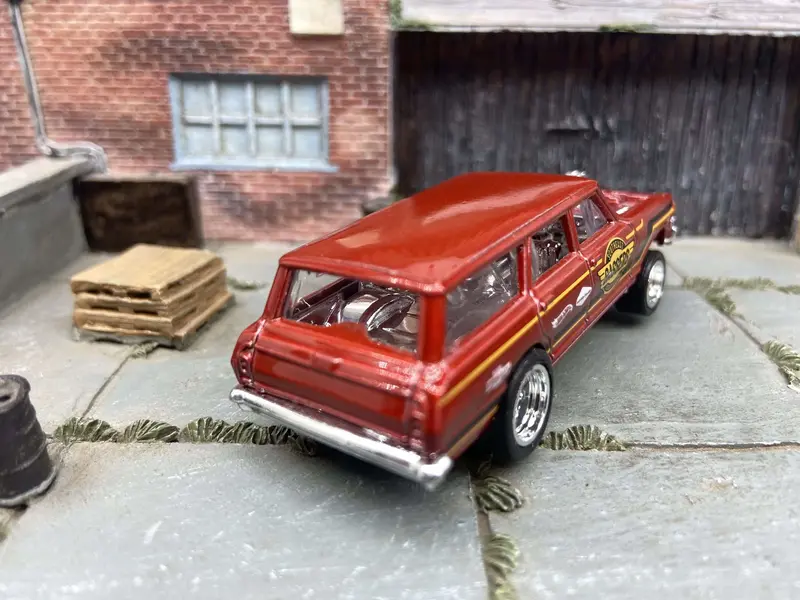 Custom Hot Wheels - 1964 Chevy Nova Station Wagon Gasser Drag Car - Burgundy - Chrome 5 Spoke Deep Dish Wheels - Rubber Tires 2
