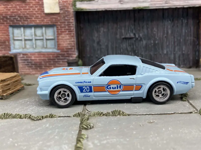 Custom Hot Wheels 1965 Ford Mustang Fastback In Gulf Blue With Chrome American Racing Wheels With Rubber Tires 1