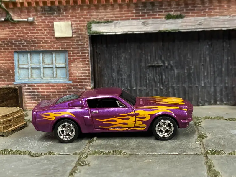 Custom Hot Wheels - 1966 Ford Mustang Shelby Gt 500 - Purple With Flames - Chrome American Racing Wheels - Rubber Tires 1