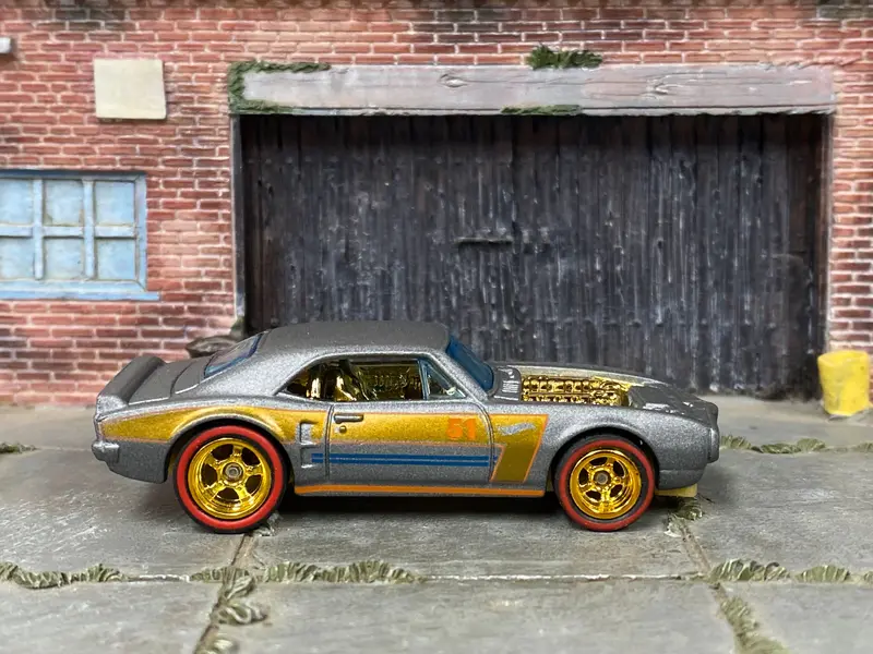 Custom Hot Wheels - 1967 Pontiac Firebird - Satin Gray And Gold 53 Years - Gold Mag Wheels - Redline Rubber Tires 1
