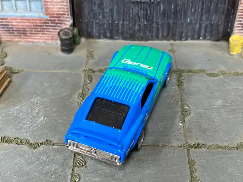 Custom Hot Wheels - 1969 Ford Mustang Boss 302 - Falken Green And Blue - Gray Mag Wheels - Rubber Tires 2