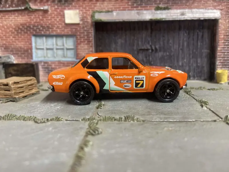 Custom Hot Wheels - 1970 Ford Escort Rs 1600 Race Car - Orange - Black 5 Spoke Wheels - Rubber Tires 1