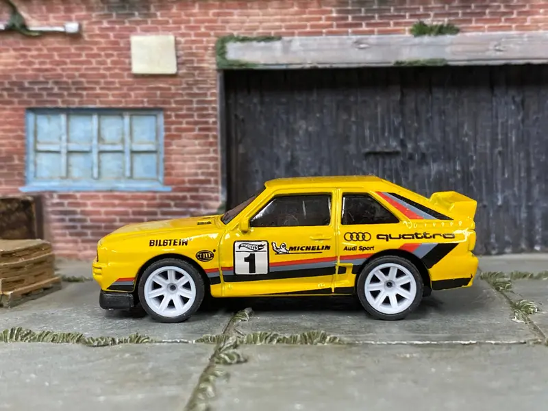 Custom Hot Wheels - 1984 Audi Sport Quatro - Yellow - White Mag Wheels - Rubber Tires 1