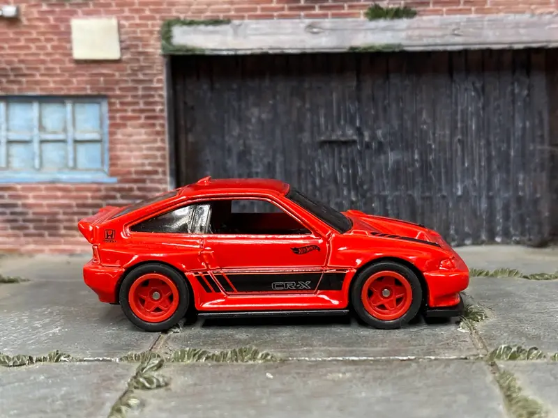 Custom Hot Wheels - 1985 Honda Crx - Red And Black - Red Mag Wheels - Rubber Tires 1
