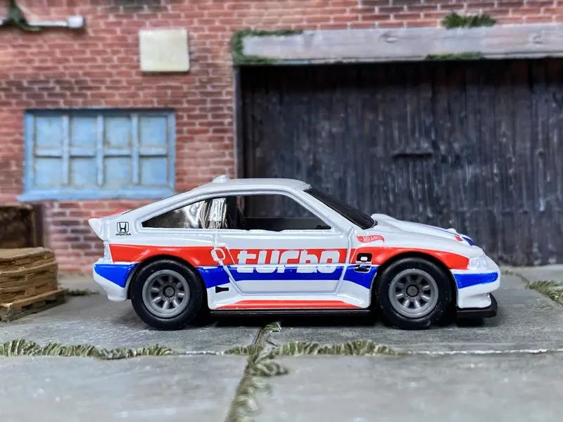 Custom Hot Wheels - 1985 Honda Crx - White, Red And Blue - Gray Race Wheels - Rubber Tires 1