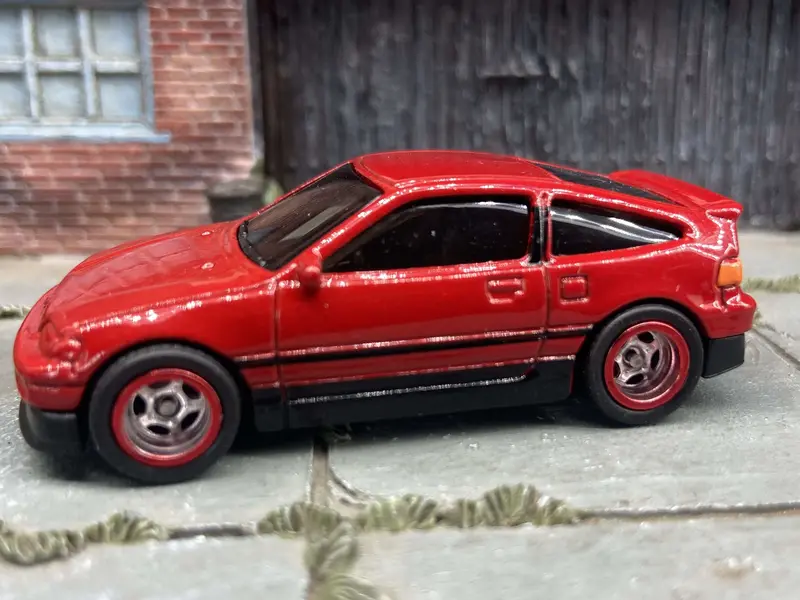 Custom Hot Wheels 1988 Honda Crx In Red With Chrome And Red 5 Spoke Race Wheels With Rubber Tires 1