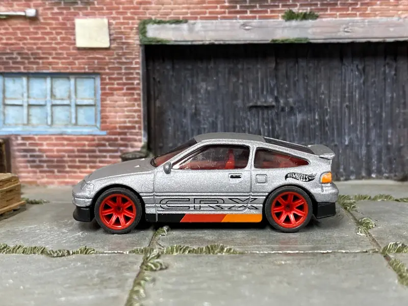 Custom Hot Wheels - 1988 Honda Crx - Satin Gray, Red, Black And Orange - Red Mag Wheels - Rubber Tires 1