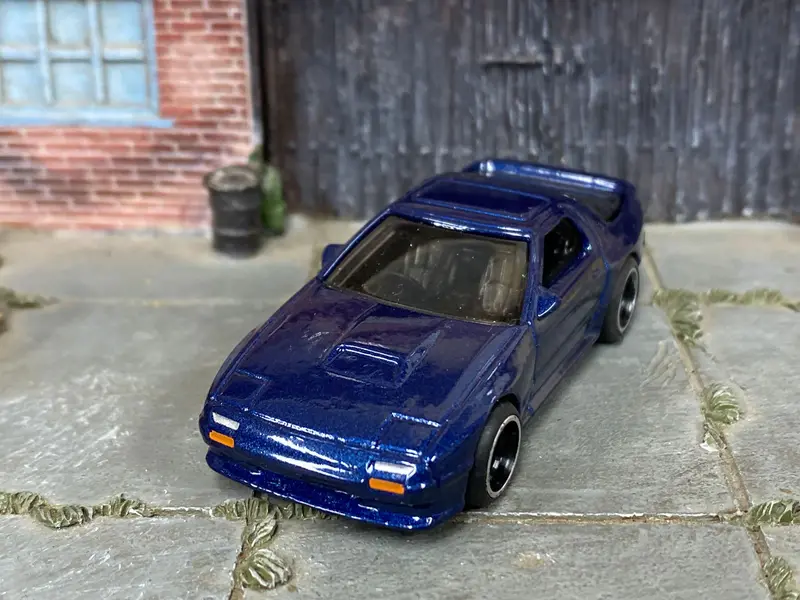 Custom Hot Wheels - 1989 Mazda Rx7 Savanna- Blue - Black And Chrome Mag Wheels - Rubber Tires 2