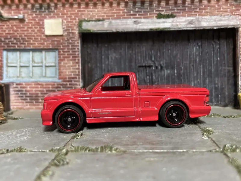Custom Hot Wheels 1991 Gmc Syclone In Red With Black And Red 4 Spoke Wheels With Rubber Tires 1