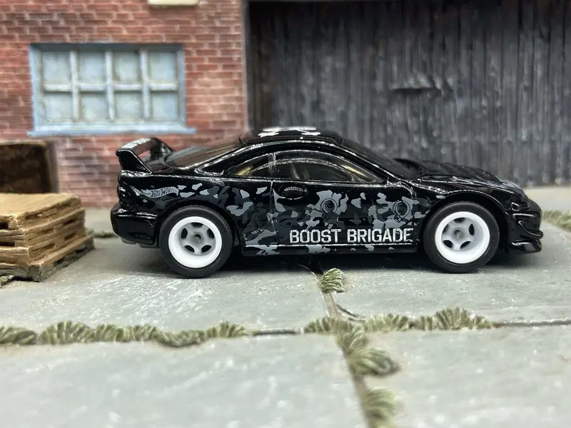 Custom Hot Wheels 2001 Acura Integra Gsr In Black And White With Boost Brigade Livery With White 5 Spoke Race Wheels With Rubber Tires 1
