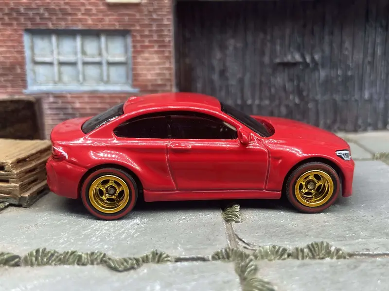 Custom Hot Wheels 2016 Bmw M2 In Red With Gold 5 Spoke Wheels With Redline Rubber Tires 1