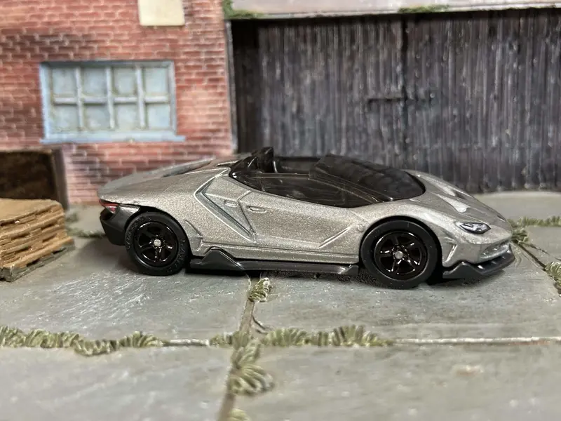Custom Hot Wheels 2017 Lamborghini Centenario Roadster In Gray With Black 5 Spoke Race Wheels With Rubber Tires 1