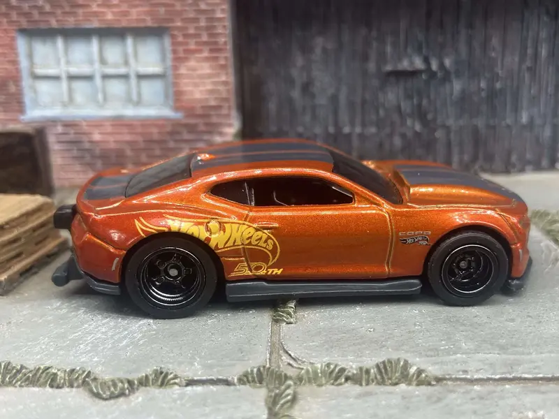 Custom Hot Wheels 2018 Camaro Copo In Orange And Black With Black 5 Spoke Deep Dish Racing Wheels With Rubber Tires 1