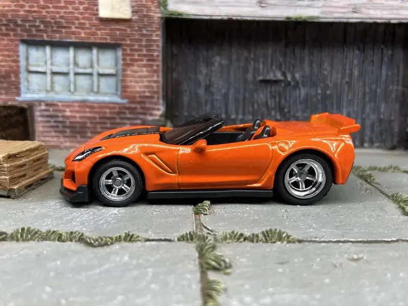 Custom Hot Wheels 2019 Corvette Zr1 Convertible In Orange With American Racing Wheels With Rubber Tires 1