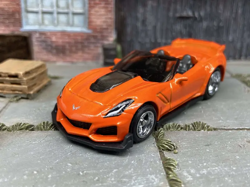 Custom Hot Wheels 2019 Corvette Zr1 Convertible In Orange With American Racing Wheels With Rubber Tires 2