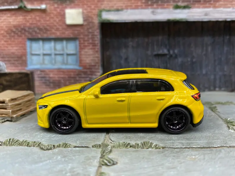 Custom Hot Wheels - 2019 Mercedes-Benz A-Class - Yellow And Black - Black 6 Spoke Wheels - Rubber Tires 2