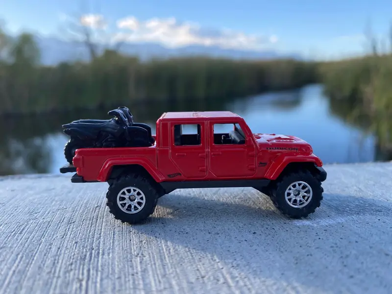 Custom Hot Wheels - 2020 Jeep Gladiator Truck - Red - 12 Spoke Chrome Wheels - Off Road Rubber Tires 1