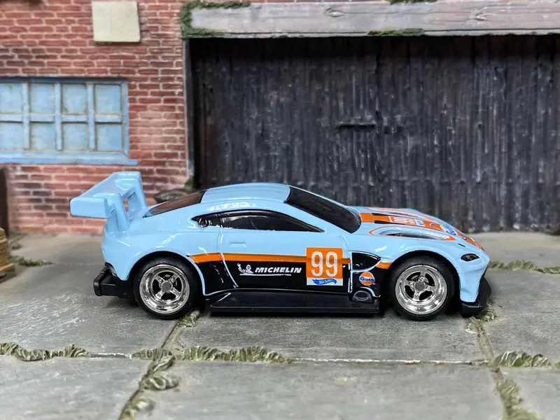 Custom Hot Wheels - Astin Martin Vantage Gte - Blue Gulf - Chrome Mag Wheels - Rubber Tires 1