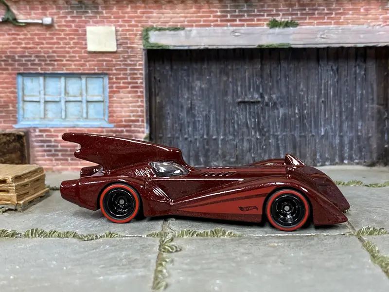 Custom Hot Wheels - Batman Batmobile - Burgundy - Black Mag Wheels - Redline Rubber Tires 1