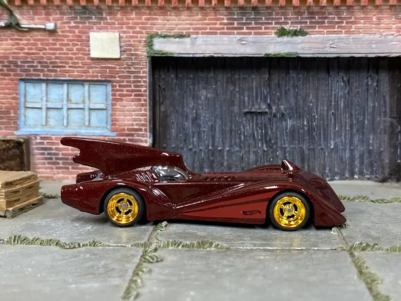 Custom Hot Wheels - Batman Batmobile - Burgundy - Gold 4 Spoke Wheels - Rubber Tires 1
