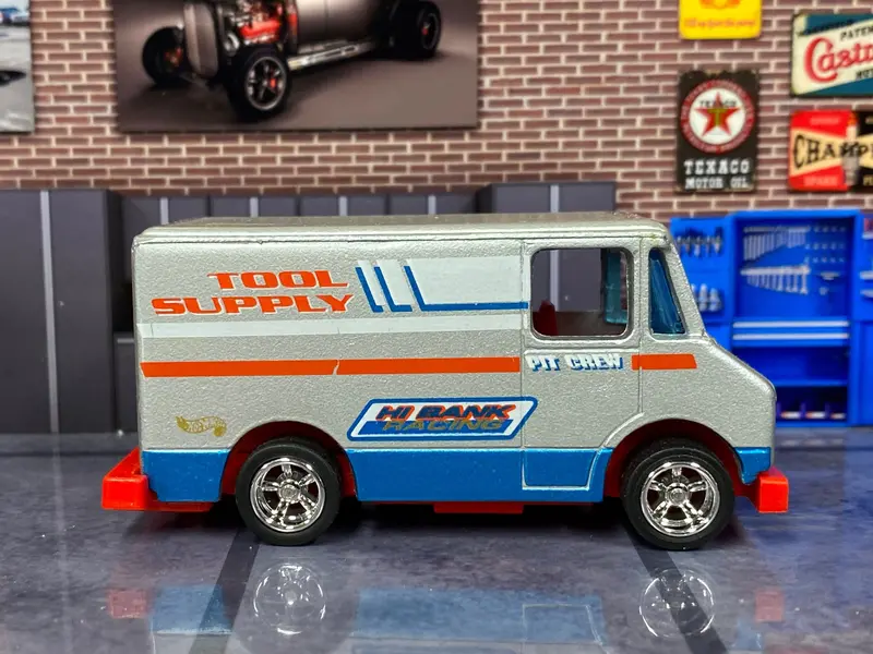 Custom Hot Wheels - Combat/Delivery Truck - Silver, Blue And Red Tool Supply - Chrome Amr Wheels - Rubber Tires 1