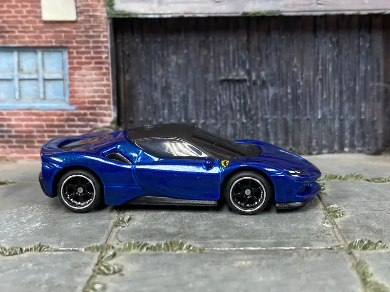 Custom Hot Wheels - Ferrari Sf90 Stradale - Dark Blue - Chrome And Black Mag Wheels - Rubber Tires 1