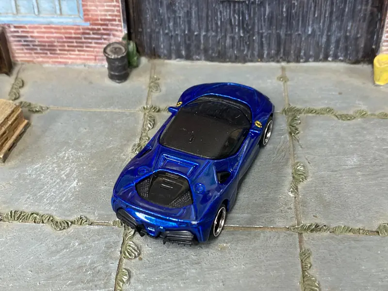 Custom Hot Wheels - Ferrari Sf90 Stradale - Dark Blue - Chrome And Black Mag Wheels - Rubber Tires 2