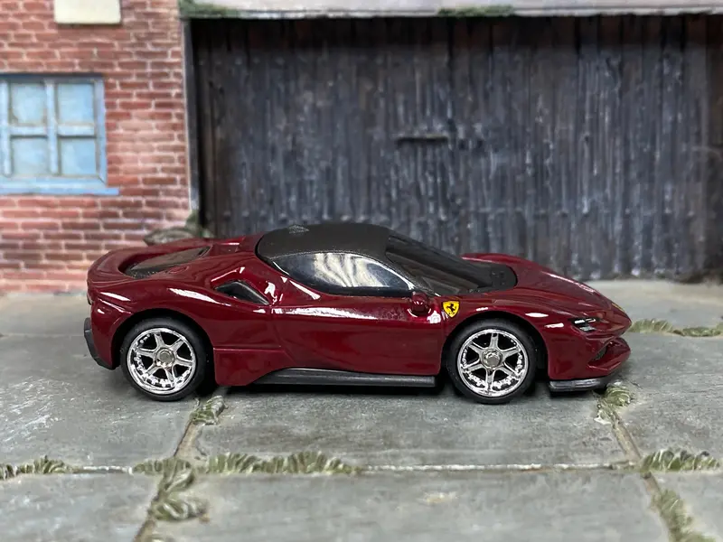 Custom Hot Wheels - Ferrari Sf90 Stradale - Dark Red - Chrome Mag Wheels - Rubber Tires 1