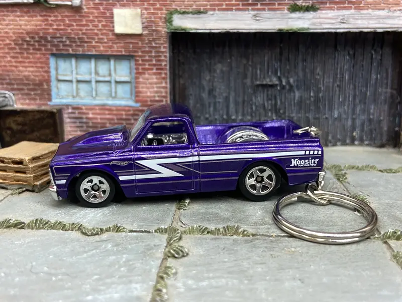 Custom Hot Wheels Keychain - Key Chain - Zipper Pull - 1967 Chevy Pick Up Truck Purple 1