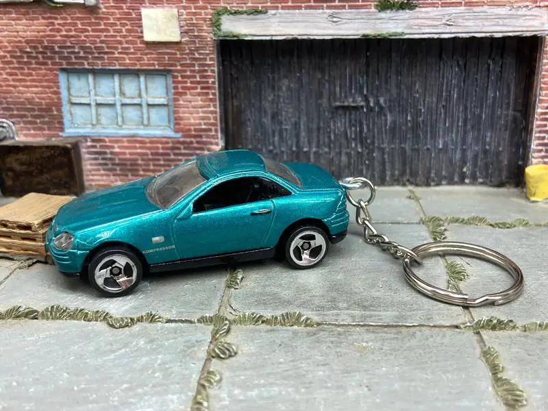 Custom Hot Wheels Keychain - Key Chain - Zipper Pull - Mercedes Slk In Aqua 1
