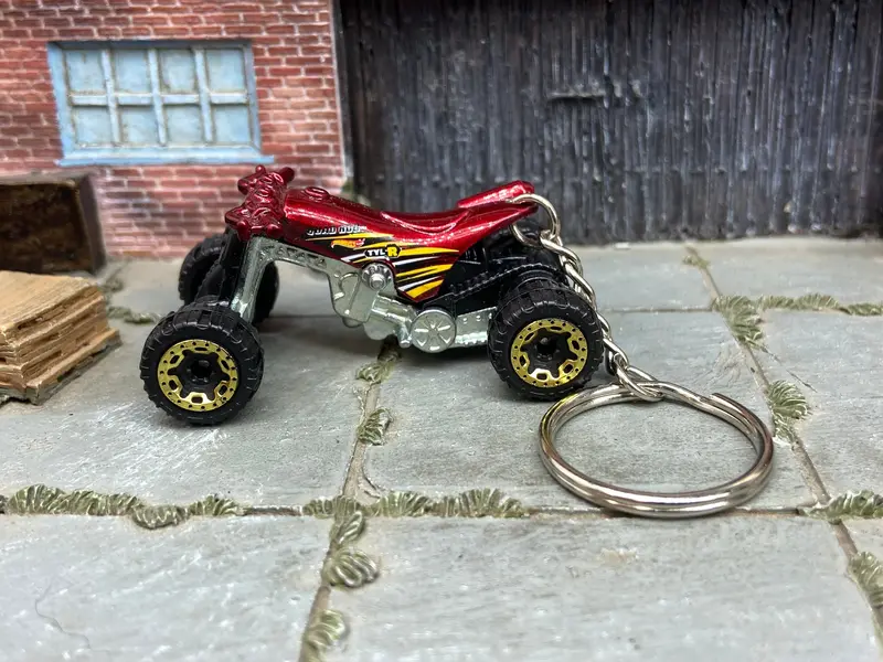 Custom Hot Wheels Keychain - Key Chain - Zipper Pull - Quad Rod 4 Wheeler In Burgundy 1