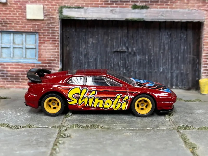 Custom Hot Wheels - Lotus Esprite - Dark Red And Yellow "Shinobi" - Yellow Mag Wheels - Rubber Tires 1