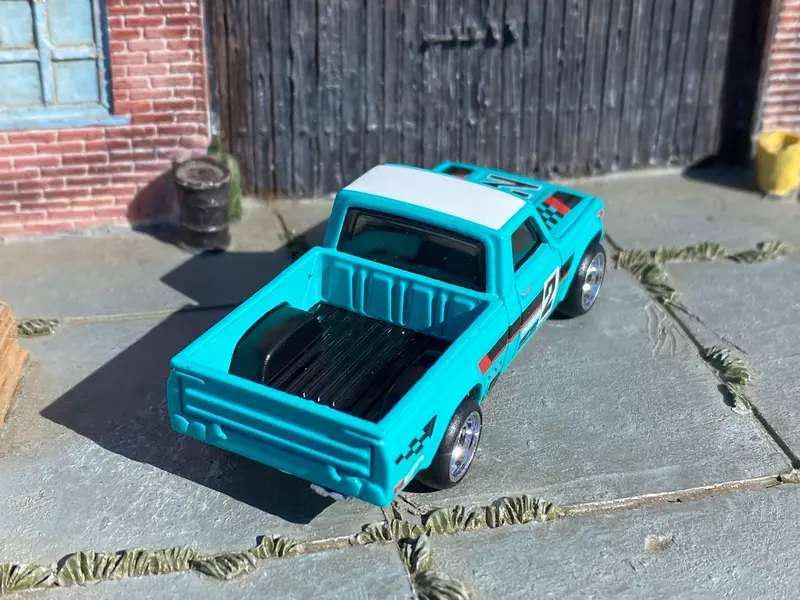 Custom Hot Wheels - Mazda Repu Mini Truck - Teal And White - Chrome 4 Spoke Wheels - Rubber Tires 2